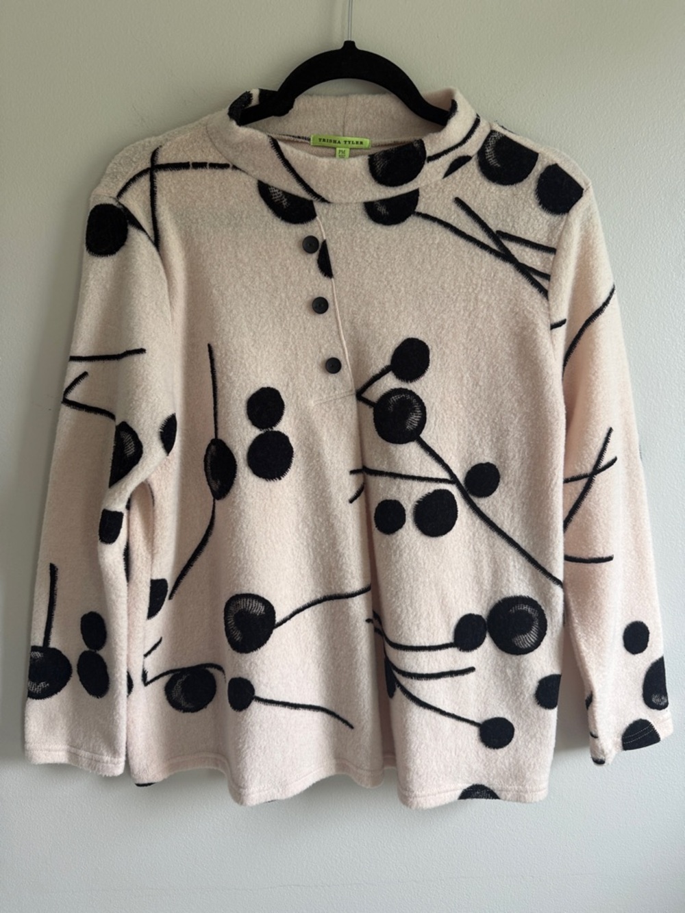 Trina Turk Cream Cardigan with Black Botanical Motif